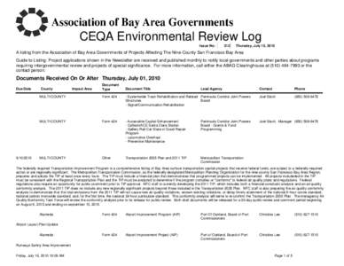 CEQA Environmental Review Log Issue No: 312  Thursday, July 15, 2010