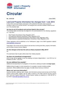 Circular NoJuneLand and Property Information fee changes from 1 July 2016