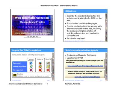 Web Internationalization – Standards and Practice  Objectives Web Internationalization Standards and Practice