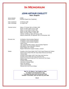 In Memorium JOHN ARTHUR CHISLETT Rank: Sergeant Service Number: Service history