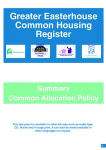Greater Easterhouse Common Housing Register Summary Common Allocation Policy