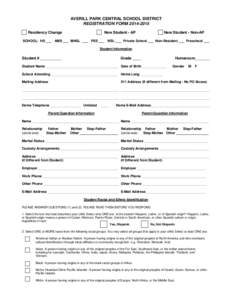 AVERILL PARK CENTRAL SCHOOL DISTRICT REGISTRATION FORM[removed]Residency Change New Student - AP