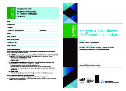 R E G I S T R AT I O N F O R M  Mergers & Acquisitions for Financial Institutions FEE: RM5,000