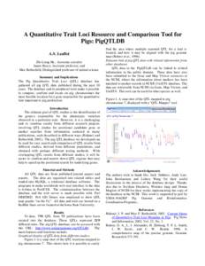 A Quantitative Trait Loci Resource and Comparison Tool for Pigs: PigQTLDB A.S. Leaflet Zhi-Liang Hu , Associate scientist James Reecy, Assistant professor, and Max Rothschild, Distinguished professor of animal science