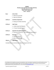 AGENDA Meeting of the Legislative Post Audit Committee Thursday, January 11, 2018 Room 118-N, Statehouse Noon – 1:00 p.m. Noon