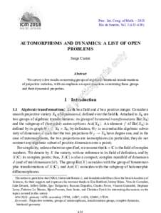 Proc. Int. Cong. of Math. – 2018 Rio de Janeiro, Vol–630) AUTOMORPHISMS AND DYNAMICS: A LIST OF OPEN PROBLEMS Serge Cantat
