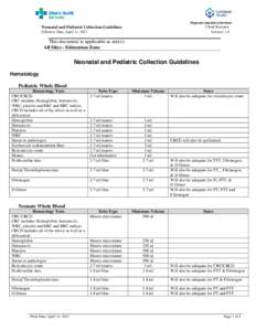 Regional Laboratory Services  Client Resource Version: 1.0  Neonatal and Pediatric Collection Guidelines