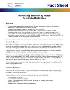 Fact Sheet Billy Bishop Toronto City Airport Terminal A Restoration Quick Facts  