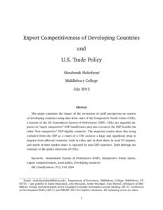 Export Competitiveness of Developing Countries and U.S. Trade Policy Shushanik Hakobyan∗ Middlebury College July 2012