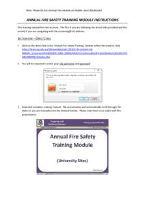 Note: Please do not attempt this module on Mobile Learn Blackboard  ANNUAL FIRE SAFETY TRAINING MODULE INSTRUCTIONS This training manual has two sections. The first if you are following the direct links provided and the 