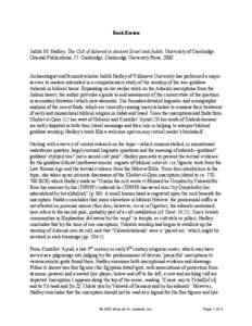 Book Review  Judith M. Hadley, The Cult of Asherah in Ancient Israel and Judah. University of Cambridge