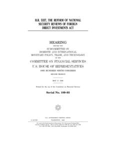 H.R. 5337, THE REFORM OF NATIONAL SECURITY REVIEWS OF FOREIGN DIRECT INVESTMENTS ACT HEARING BEFORE THE