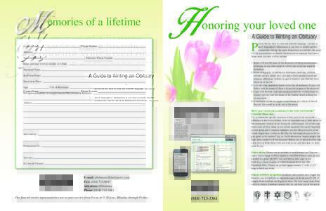 emories of a lifetime  onoring your loved one A guide to writing an obituary