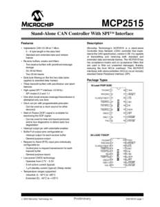 MCP2515 Stand-Alone CAN Controller With SPI™ Interface Features Description