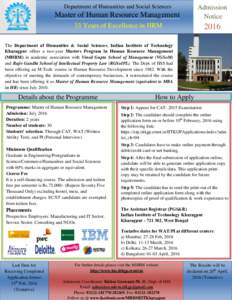 Department of Humanities and Social Sciences  Master of Human Resource Management Admission Notice