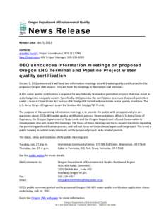 Oregon Department of Environmental Quality  News Release Release Date: Jan. 5, 2015 Contacts: Jennifer Purcell, Project Coordinator, [removed]