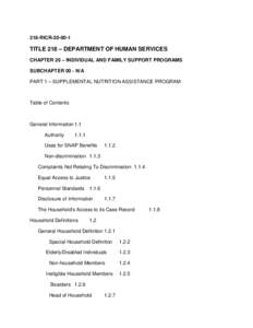 218-RICRTITLE 218 – DEPARTMENT OF HUMAN SERVICES CHAPTER 20 – INDIVIDUAL AND FAMILY SUPPORT PROGRAMS SUBCHAPTER 00 - N/A PART 1 – SUPPLEMENTAL NUTRITION ASSISTANCE PROGRAM
