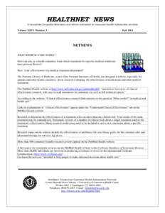 HEALTHNET NEWS  A newsletter for public librarians and others interested in consumer health information services Volume XXVI Number 3