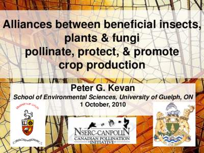 Alliances between beneficial insects, plants & fungi pollinate, protect, & promote crop production Peter G. Kevan School of Environmental Sciences, University of Guelph, ON
