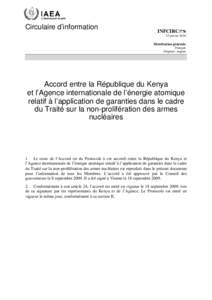 INFCIRC[removed]Agreement between the Republic of Kenya and the International Atomic Energy Agency for the Application of Safeguards in Connection with the Treaty on the Non-Proliferation of Nuclear Weapons - French