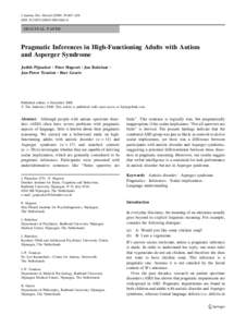 J Autism Dev Disord:607–618 DOIs10803ORIGINAL PAPER  Pragmatic Inferences in High-Functioning Adults with Autism