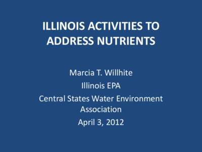 ILLINOIS ACTIVITIES TO ADDRESS NUTRIENTS Marcia T. Willhite Illinois EPA Central States Water Environment Association