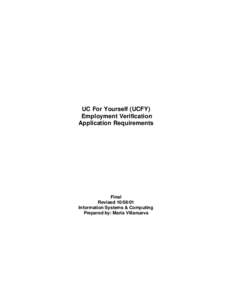 UC For Yourself (UCFY) Employment Verification Application Requirements Final Revised