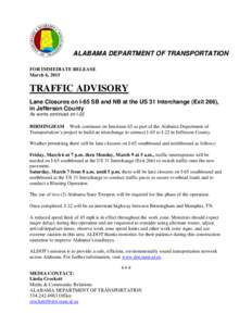 a ne Cls ALABAMA DEPARTMENT OF TRANSPORTATION FOR IMMEDIATE RELEASE March 6, 2015