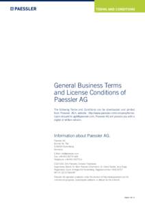 TERMS AND CONDITIONS  General Business Terms and License Conditions of Paessler AG The following Terms and Conditions can be downloaded and printed