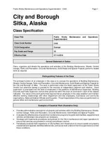Public Works Maintenance and Operations Superintendent – 5165  Page 1 City and Borough Sitka, Alaska
