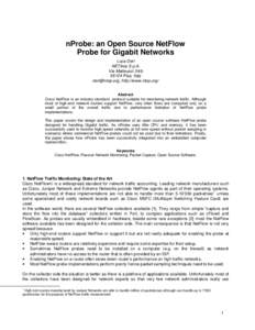 nProbe: an Open Source NetFlow Probe for Gigabit Networks Luca Deri NETikos S.p.A. Via Matteucci 34/b[removed]Pisa, Italy