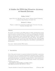 A Limiter for PPM that Preserves Accuracy at Smooth Extrema Phillip Colella ∗ Applied Numerical Algorithms Group, Lawrence Berkeley National Laboratory, 1 Cyclotron Road, Berkeley, CA 94720, USA