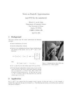 Notes on Rank-K Approximation (and SVD for the uninitiated) Robert A. van de Geijn