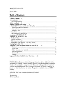 WebCALIS User’s Guide RevTable of Contents Table of Contents 1 Introduction 3