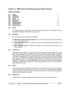 Chapter 18 – DME Oman Crude Oil European Style Option Contract Table of Contents18.4