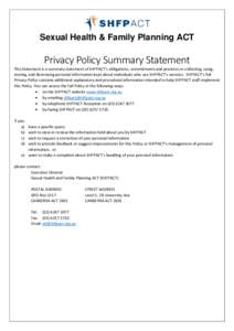 Microsoft Word - SHFPACT Privacy Policy Summary Statement v2014-1