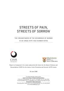 STREETS OF PAIN, STREETS OF SORROW the circumstances of the occurrence of murder in six areas with high murder rates  Report on Component 2 of a study conducted by the Centre for the Study of Violence and