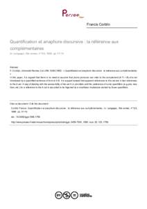 Francis Corblin  Quantification et anaphore discursive : la référence aux complémentaires In: Langages, 30e année, n°123, 1996. pp.