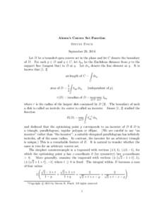 Aissen’s Convex Set Function Steven Finch September 29, 2014 Let D be a bounded open convex set in the plane and let C denote the boundary of D. For each p ∈ D and q ∈ C, let hpq be the Euclidean distance from p to
