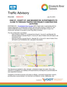 Traffic Advisory RELEASE: IMMEDIATE  July 18, 2014