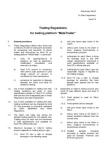 Attachment № 03 To Client Agreement Nord FX Trading Regulations for trading platform “MetaTrader”
