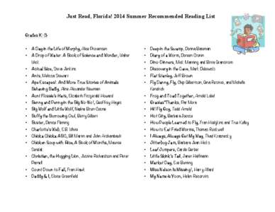Just Read, Florida! 2014 Summer Recommended Reading List Grades K-3 • A Day in the Life of Murphy, Alice Provensen
