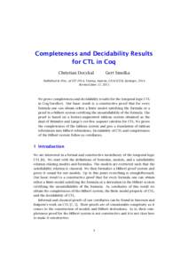Completeness and Decidability Results for CTL in Coq Christian Doczkal Gert Smolka