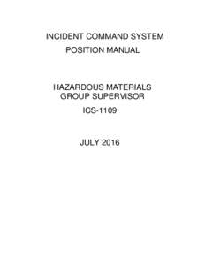 INCIDENT COMMAND SYSTEM POSITION MANUAL HAZARDOUS MATERIALS GROUP SUPERVISOR ICS-1109