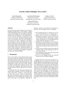 Security Audit of Safeplug “Tor in a Box” Anne Edmundson Princeton University [removed]  Anna Kornfeld Simpson