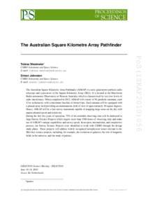 The Australian Square Kilometre Array Pathfinder  CSIRO Astronomy and Space Science E-mail:   Simon Johnston