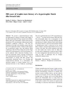 J Paleolimnol:829–842 DOIs10933ORIGINAL PAPER  500 years of trophic-state history of a hypertrophic Dutch