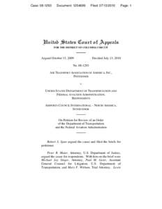 U.S. Court of Appeals Decision on Airport Rates and Charges, ATA versus DOT, July 13, 2010