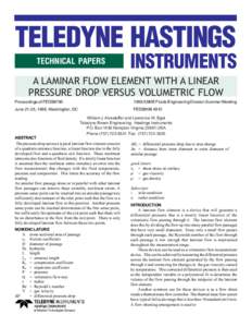 TELEDYNE HASTINGS TECHNICAL PAPERS INSTRUMENTS  A LAMINAR FLOW ELEMENT WITH A LINEAR