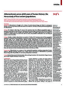 Articles  Atherosclerosis across 4000 years of human history: the Horus study of four ancient populations Randall C Thompson, Adel H Allam, Guido P Lombardi, L Samuel Wann, M Linda Sutherland, James D Sutherland, Muhamma